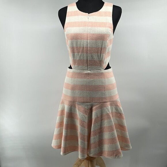 Tibi Revolve Blanket Stripe Dress In Pale Blush Linen Blend Preppy Barbie Sz 4 - Picture 9 of 15